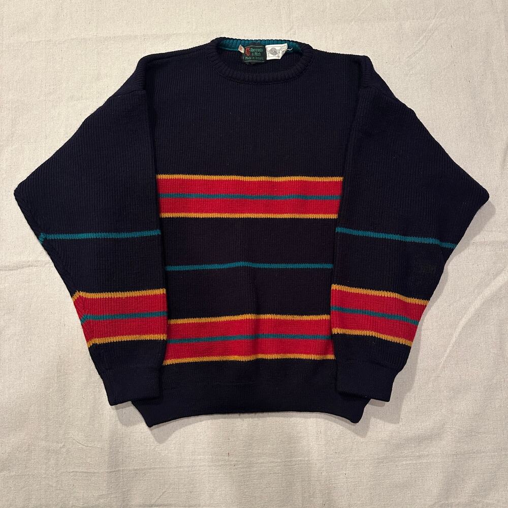Vintage 50s Abercrombie & Fitch Irish Wool Sweater Mens Medium Navy Blue